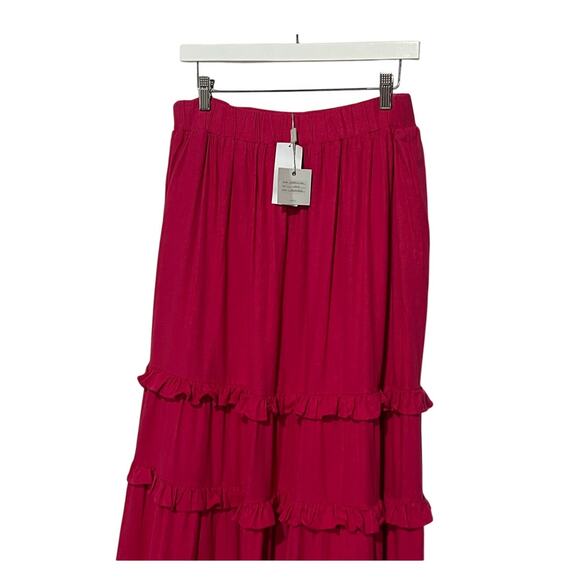 CUPIO WOMENS SIZE MEDIUM RUFFLE TIERED LINED MAXI SKIRT BRIGHT ROSE PINK NEW - Picture 6 of 11